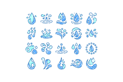 Water drops and splashes outline sketch doodle set Product Image 1