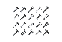 Collection of various hammer and mallet tools line icons Product Image 1