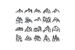 Mountain peaks and landscapes outline icons collection Product Image 1