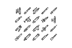 Syringe and injection line icons set representing medical injection Product Image 1