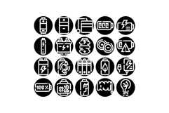 Battery power energy glyph vector icons collection Product Image 1