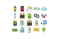 Battery power charging icon set delivering energy Product Image 1