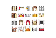 Different types of entrance and exit gates icons Product Image 1