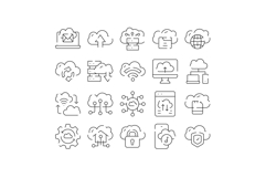 Cloud computing data storage networking security icons set Product Image 1
