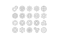 Gears and cogs mechanism line art icons Product Image 1