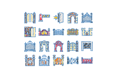 Gate doorway security barrier entrance icon set Product Image 1