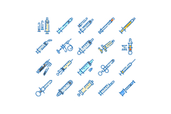 Medical syringe injection tools doodle icon set Product Image 1