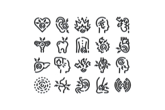 Body ache and pain symptoms line icons set Product Image 1