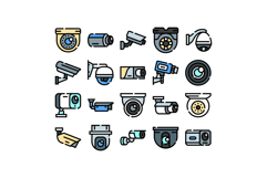 Security cameras icons set illustrating surveillance and saf Product Image 1