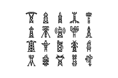 Communication and power transmission towers outline icons se Product Image 1