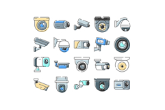 Security cameras surveillance system various types icons Product Image 1