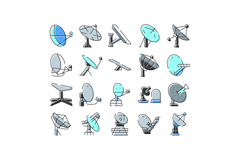 Satellite dish antenna communication network icon sets Product Image 1