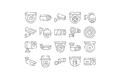 Security video surveillance cameras monitoring system line icons Product Image 1