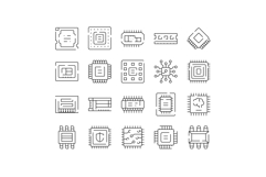 Computer chip technology components icons set Product Image 1