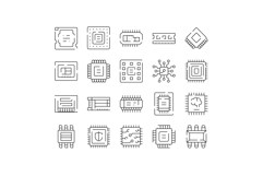 Computer chip technology components icons set Product Image 1