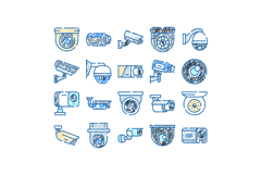 Security surveillance camera icons set doodle drawing sketch Product Image 1