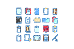 Clipboard and folder hand drawn icon set Product Image 1