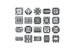 Computer chips and electronic components icon set Product Image 1
