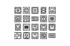 Computer processor microchip circuit technology line icons Product Image 1