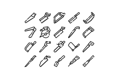 Hand tools and sawing equipment outline icons collection Product Image 1