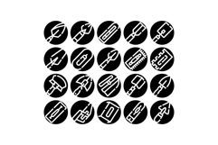 Building construction tools black glyph icons set Product Image 1