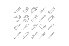 Hand saw and cutting tool icons set Product Image 1
