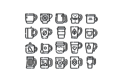 Collection of various mug and cup icons for beverages Product Image 1