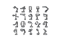 Office desk lamps illuminating workspace flat line icons Product Image 1