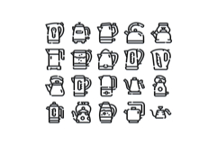 Kettle and teapot icons line art collection for kitchen Product Image 1