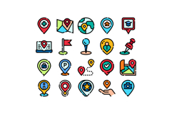Location pin navigation icons set showing destination points Product Image 1