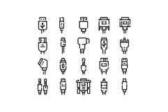 Computer and mobile device connectors line art icons Product Image 1