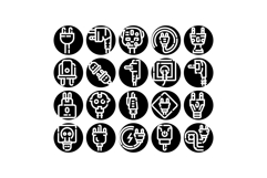 Electric power plugs sockets adapters connection glyph icons Product Image 1