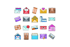 Envelopes mail and letter correspondence icons collection Product Image 1