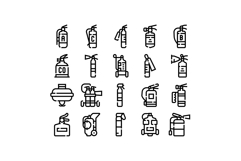 Fire extinguisher safety equipment line glyph icons collecti Product Image 1