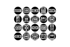 Computer hardware memory and storage glyph icons Product Image 1