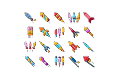 Colorful fireworks rockets icons celebrating festive moments Product Image 1