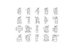 Fire extinguisher icon set preventing emergency safety Product Image 1
