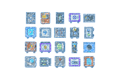 Collection of safe box and vault security icons Product Image 1