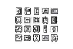 Safes and vaults for security line icons set Product Image 1