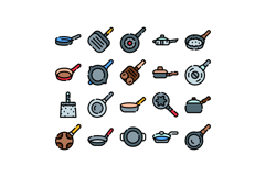 Cooking pans and kitchen cookware collection icons Product Image 1