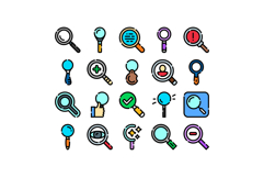 Magnifying glass search icons set analyzing data Product Image 1