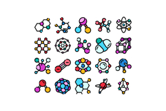 Chemistry and scientific molecules structure icon collection Product Image 1