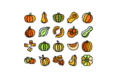 Autumn harvest squash and pumpkin vegetable icons set Product Image 1