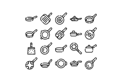 Pans and cookware kitchen utensil line icons Product Image 1