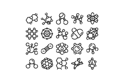 Chemical molecule structure and atomic science icons set Product Image 1