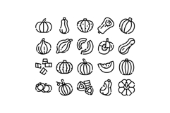 Autumn harvest pumpkin and squash line art icons Product Image 1