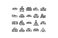 Camping tent types line icons collection Product Image 1