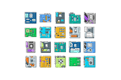 Motherboard circuit technology components icon collection Product Image 1