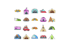 Camping tent vector icons set on white background Product Image 1