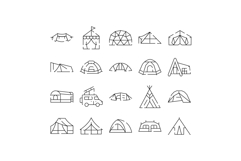 Outline set of various camping tent shelters and dome design Product Image 1